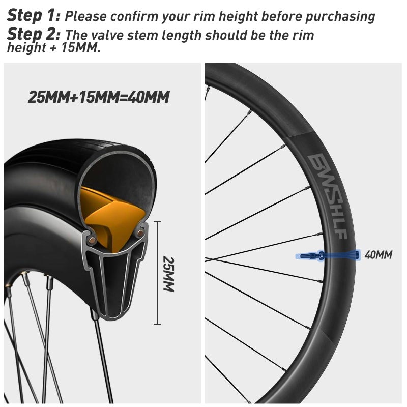 BWSHLF Tubeless Presta Valve Stem 40/44/55/60/65/70/80/100 mm, Super Light Alloy Presta Valve Stem Kit with Valve Core Remover Tool and Valve Stem Caps - Multiple Color and Size Options(Pair) - Image 4